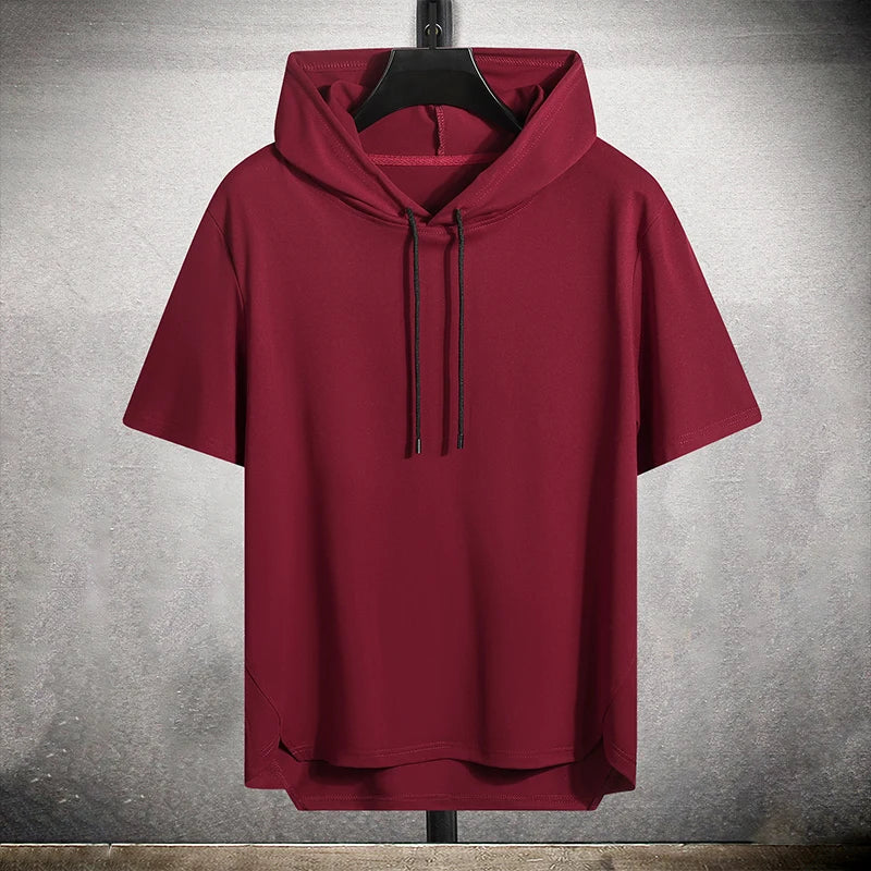 T-Shirt Hoodie - Herren Casual Kordelzug Kurzarm Hoodie-Rot-M-Chaps Herrenmode