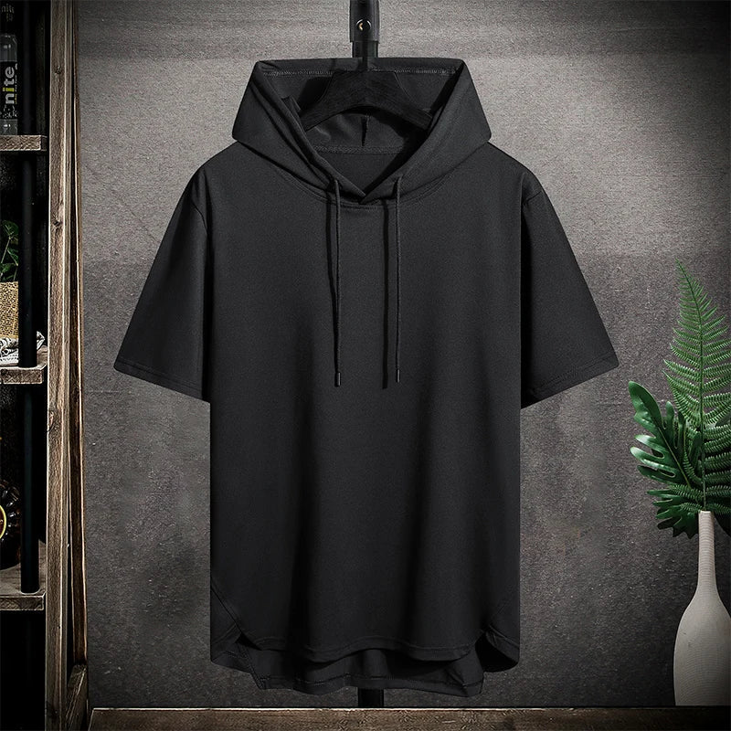 T-Shirt Hoodie - Herren Casual Kordelzug Kurzarm Hoodie-Schwarz-M-Chaps Herrenmode