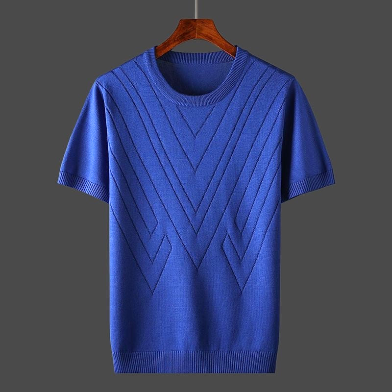 T-Shirt | Kaschmir | Lockere Passform | Rundhalsausschnitt T-Shirt | T-Shirts für Herren-Blau-XS-Chaps Herrenmode