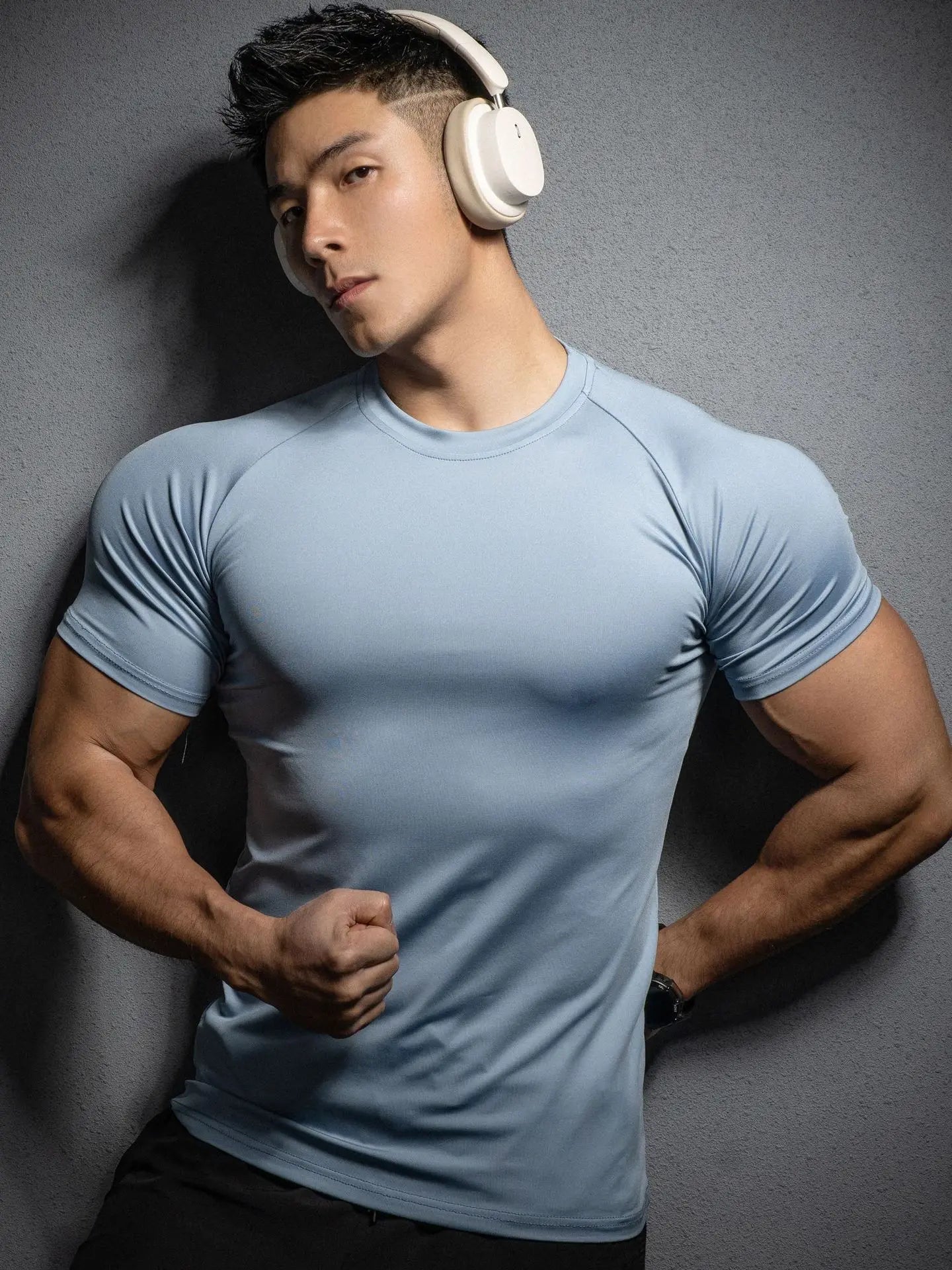 T-Shirt – Kurzarm-T-Shirt mit Rundhalsausschnitt und eng anliegendem Schnitt für Herren-Himmelblau-S-Chaps Herrenmode