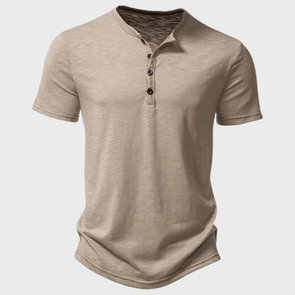 T-Shirt – Kurzarm – V-Ausschnitt – Halbknopfleiste – Herren-T-Shirt-Khaki-S-Chaps Herrenmode