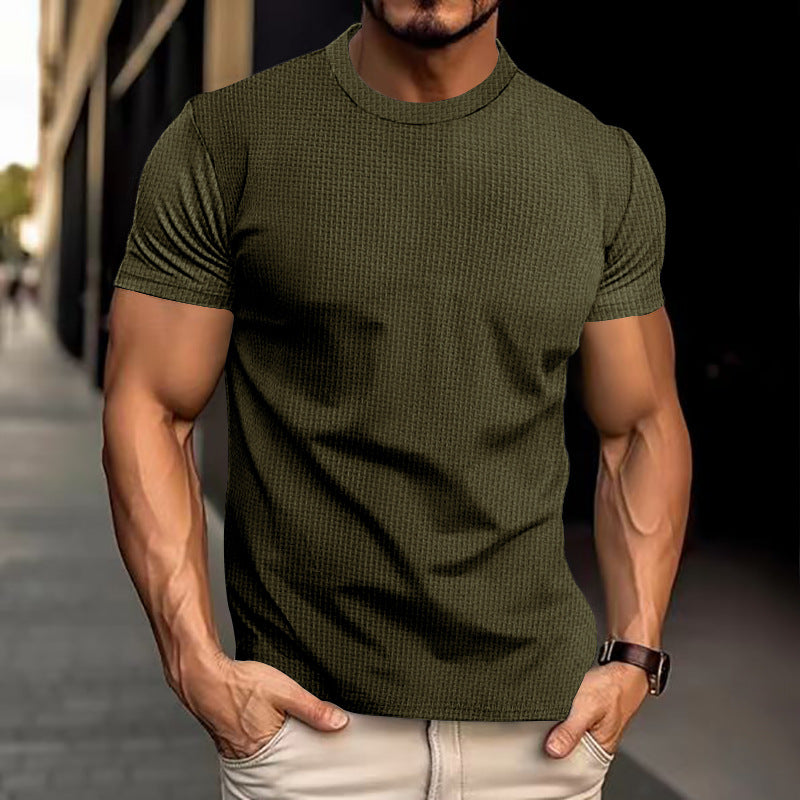 T-Shirt – Kurzärmeliges, einfarbiges Rundhals-T-Shirt für Männer-Armeegrün-S-Chaps Herrenmode