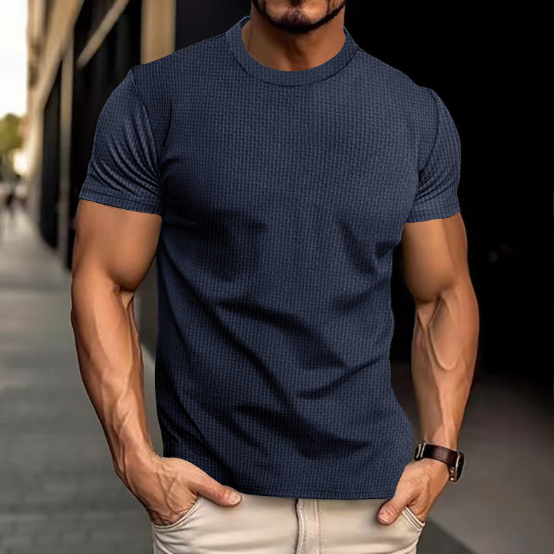 T-Shirt – Kurzärmeliges, einfarbiges Rundhals-T-Shirt für Männer-Dunkelblau-S-Chaps Herrenmode