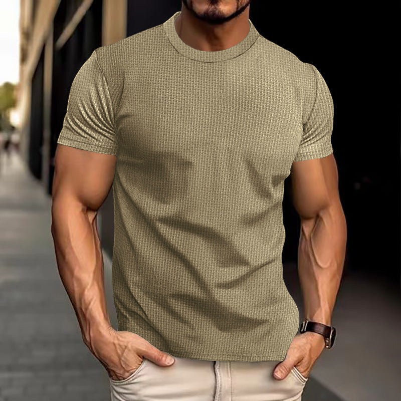 T-Shirt – Kurzärmeliges, einfarbiges Rundhals-T-Shirt für Männer-Khaki-S-Chaps Herrenmode