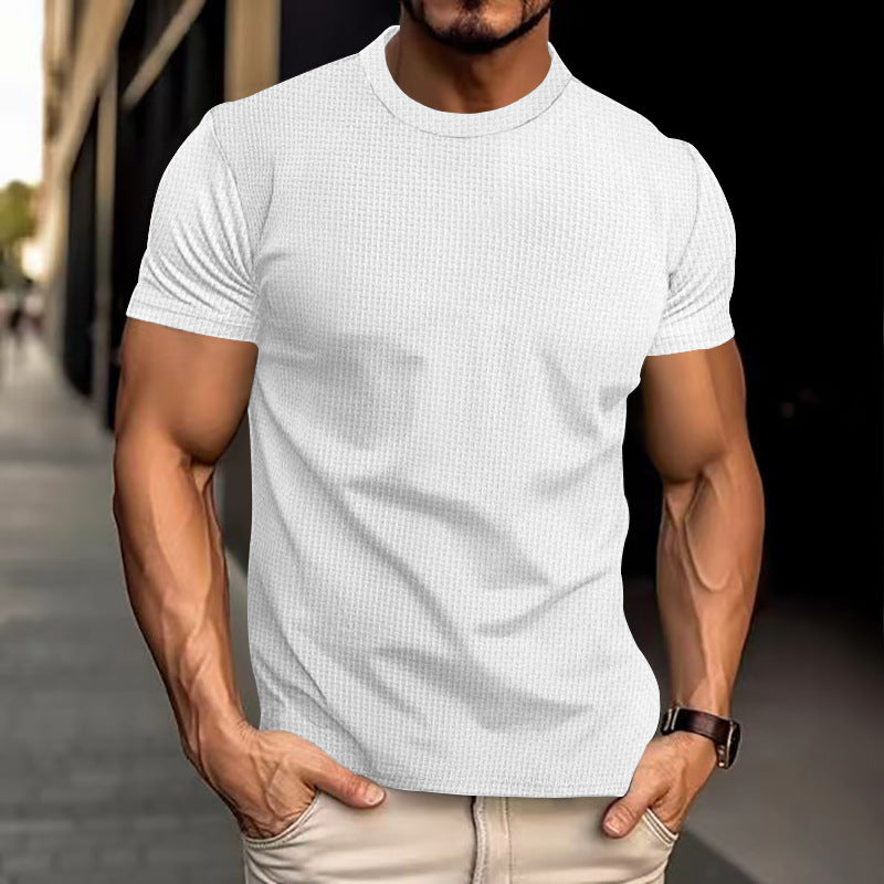 T-Shirt – Kurzärmeliges, einfarbiges Rundhals-T-Shirt für Männer-Weiß-S-Chaps Herrenmode