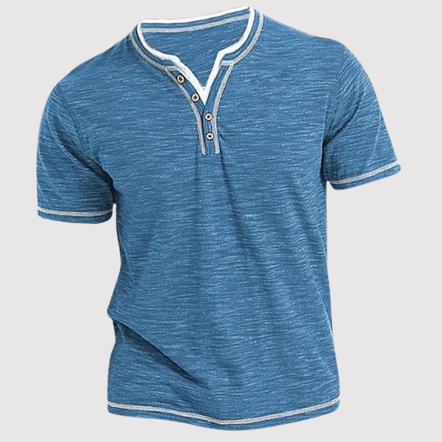 T-Shirt - Lässiges Herren T-Shirt mit Rundhalsausschnitt und halber Knopfleiste-Blau-S-Chaps Herrenmode
