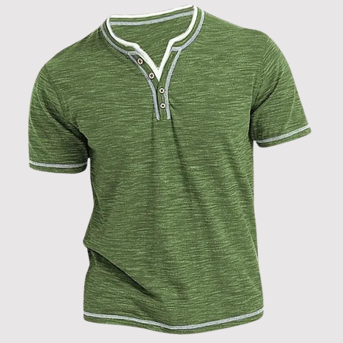 T-Shirt - Lässiges Herren T-Shirt mit Rundhalsausschnitt und halber Knopfleiste-Grün-S-Chaps Herrenmode