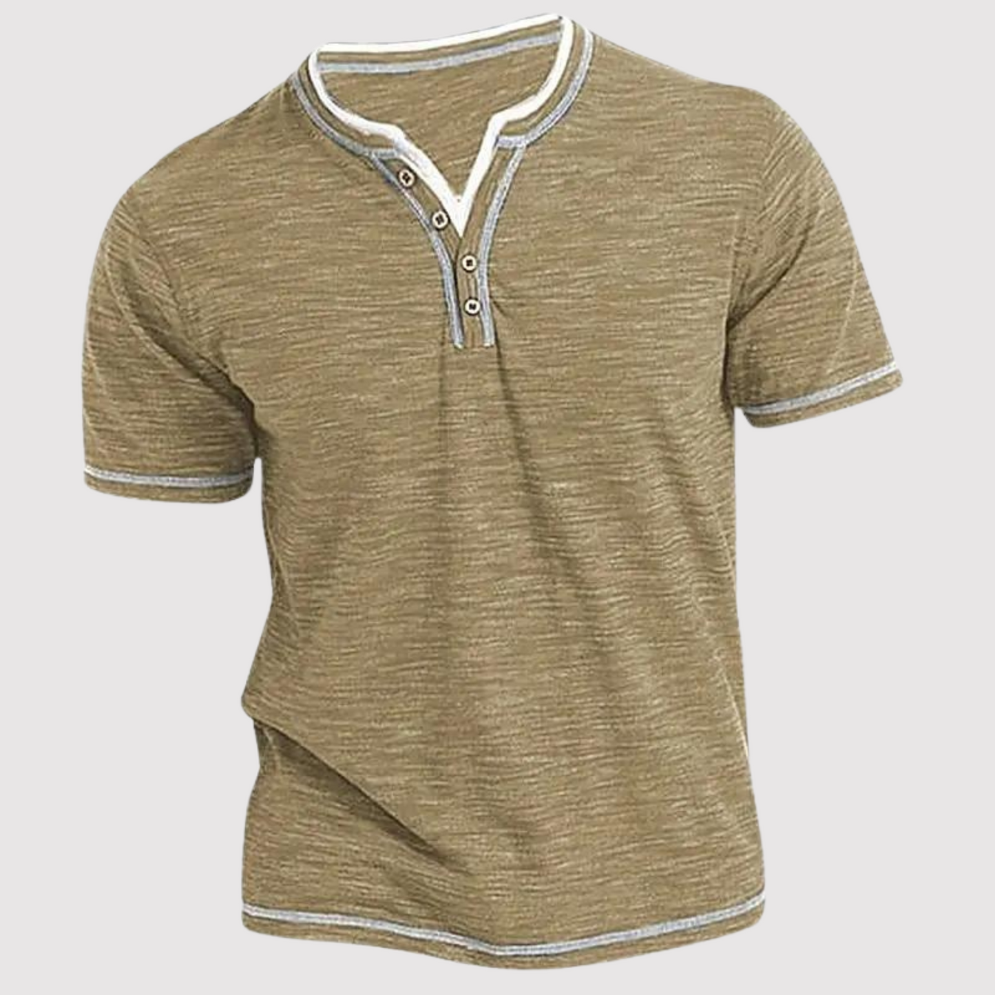 T-Shirt - Lässiges Herren T-Shirt mit Rundhalsausschnitt und halber Knopfleiste-Khaki-S-Chaps Herrenmode