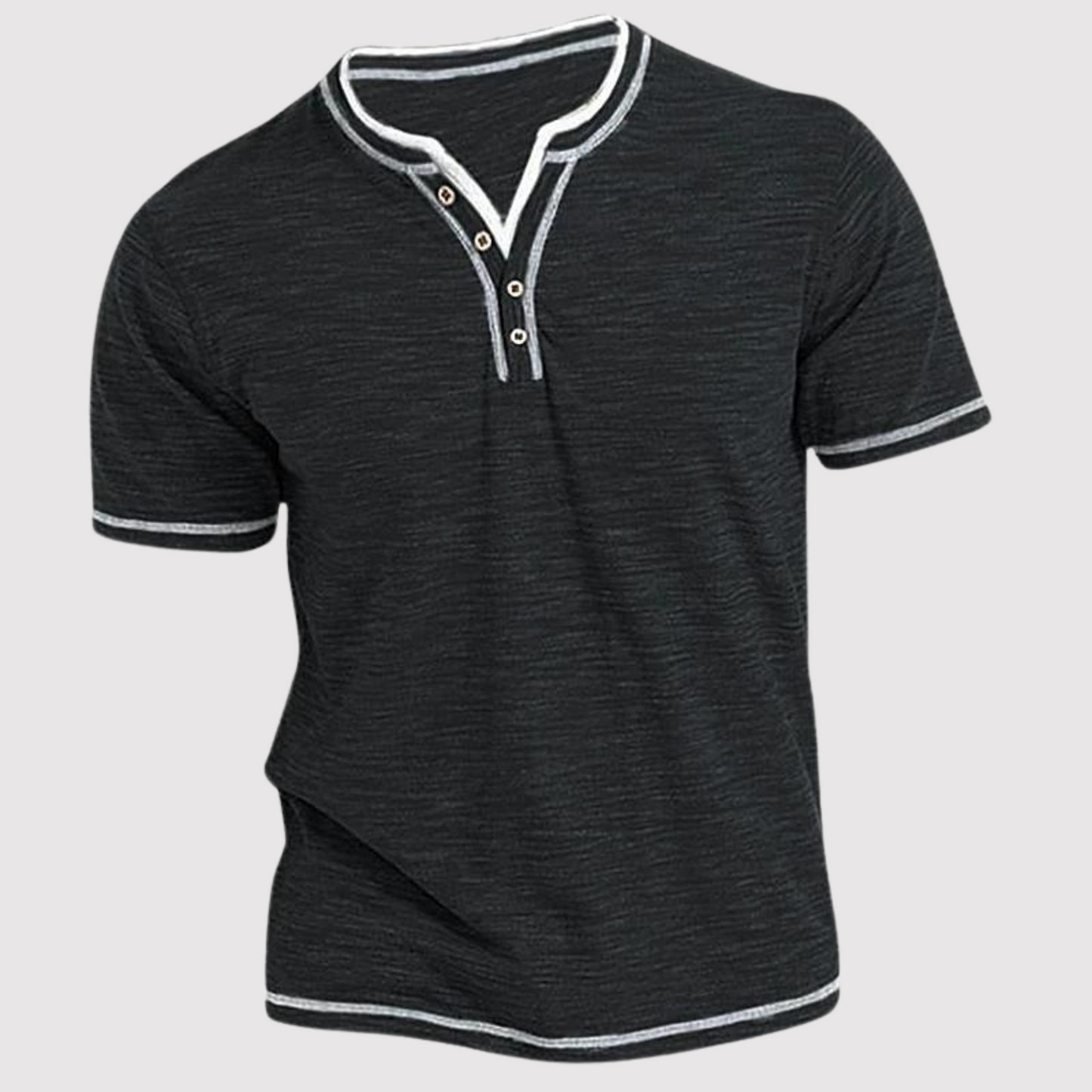 T-Shirt - Lässiges Herren T-Shirt mit Rundhalsausschnitt und halber Knopfleiste-Schwarz-S-Chaps Herrenmode