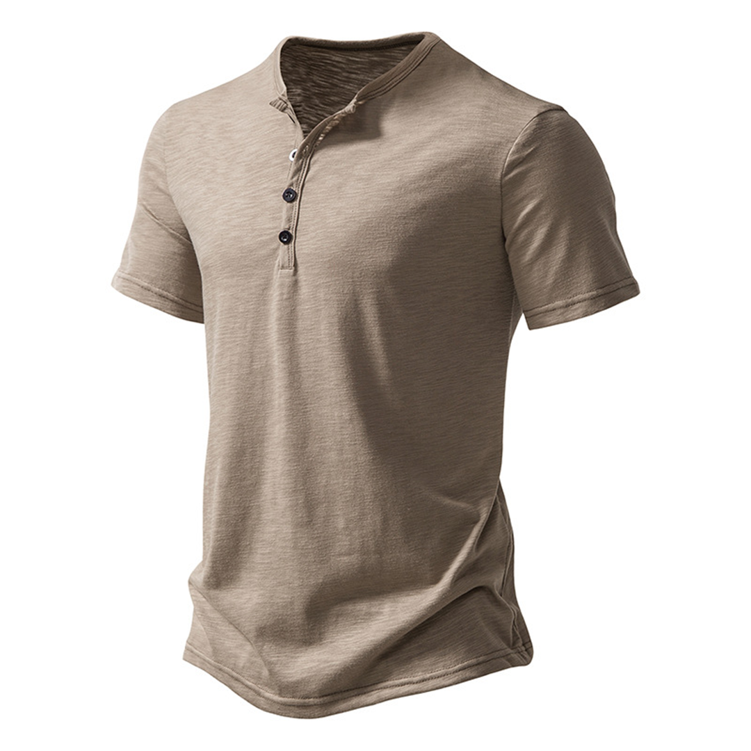 T-Shirt | Leicht | Knopfausschnitt | Sommershirt | Herrenbekleidung-Khaki-S-Chaps Herrenmode