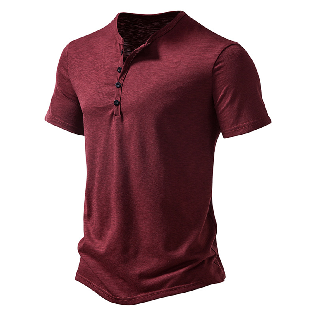 T-Shirt | Leicht | Knopfausschnitt | Sommershirt | Herrenbekleidung-Weinrot-S-Chaps Herrenmode
