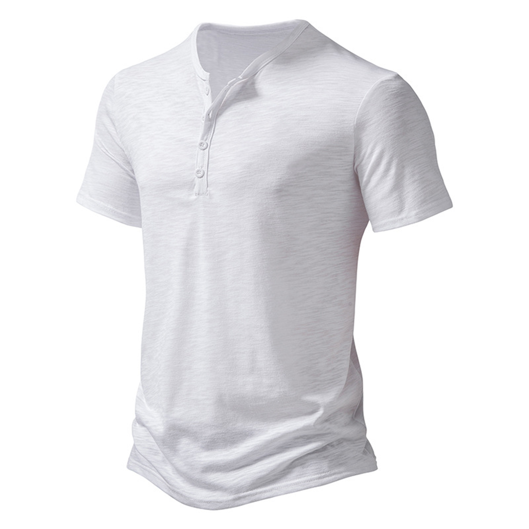 T-Shirt | Leicht | Knopfausschnitt | Sommershirt | Herrenbekleidung-Weiß-S-Chaps Herrenmode