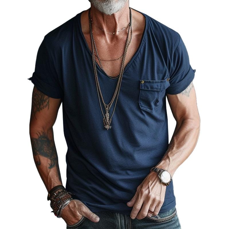 T-Shirt – Leicht – Normale Passform – T-Shirt mit V-Ausschnitt – Herrenhemden-Chaps Herrenmode