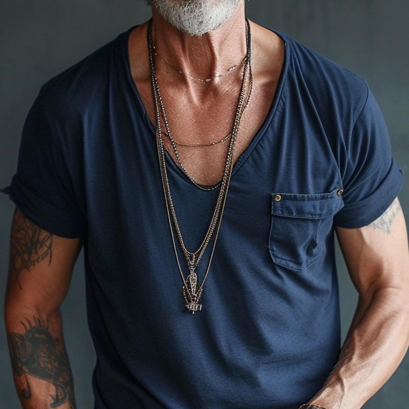 T-Shirt – Leicht – Normale Passform – T-Shirt mit V-Ausschnitt – Herrenhemden-Chaps Herrenmode