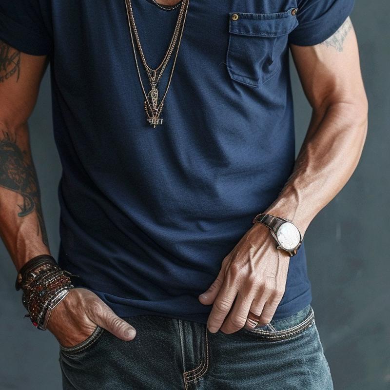 T-Shirt – Leicht – Normale Passform – T-Shirt mit V-Ausschnitt – Herrenhemden-Chaps Herrenmode