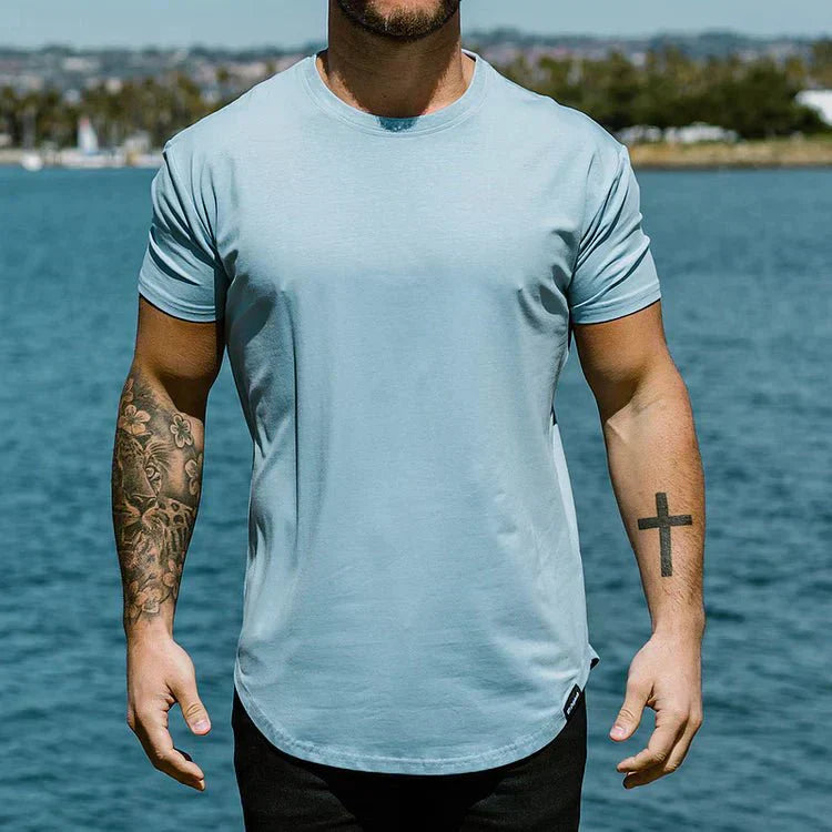 T-Shirt – atmungsaktives Kurzarm-Shirt mit Rundhalsausschnitt für Herren-Blau-XS-Chaps Herrenmode