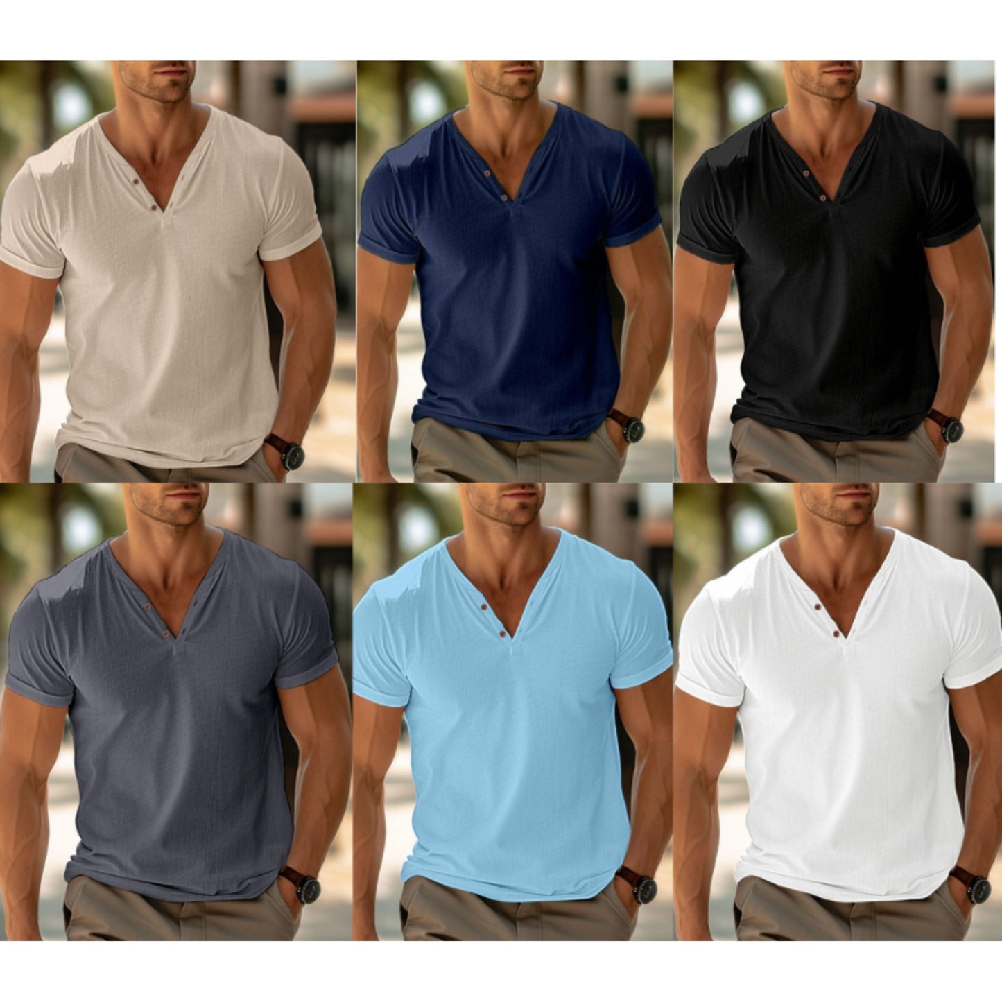 T-Shirt für Männer - Henley T-Shirt mit V-Ausschnitt und Knopfleiste für den Sommer-Chaps Herrenmode