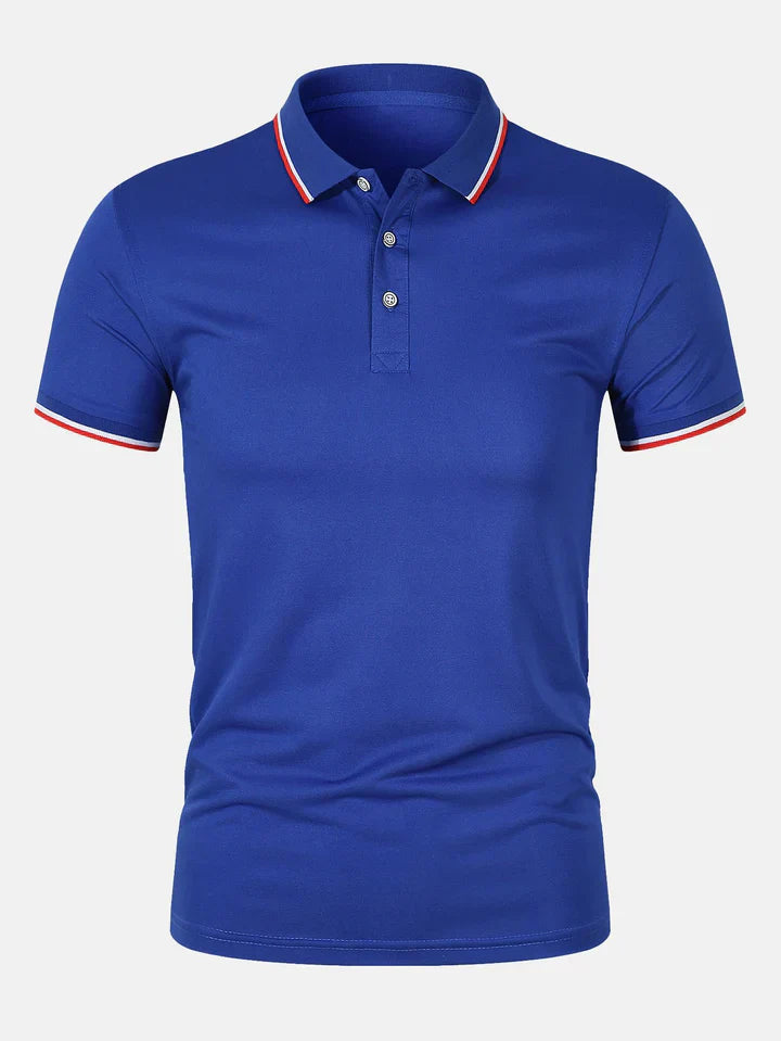 T-Shirt mit Kragen – schmal geschnitten – kurze Ärmel – Poloshirt – Herrenbekleidung-Blau-S-Chaps Herrenmode