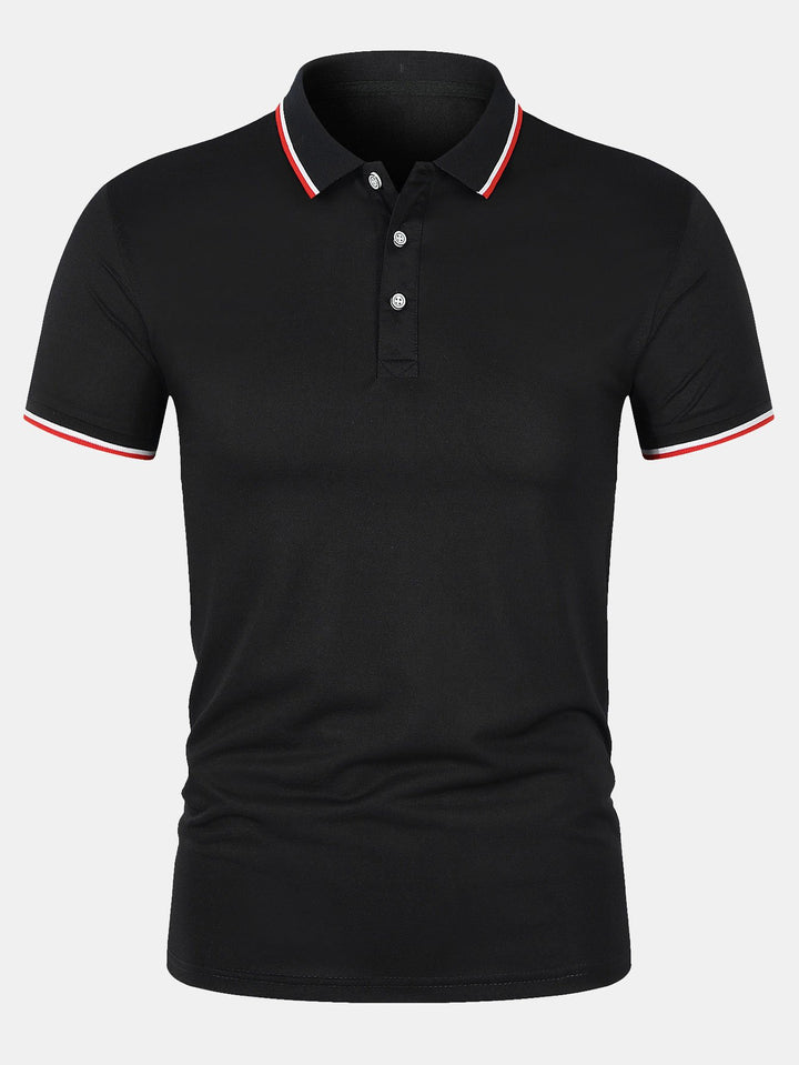T-Shirt mit Kragen – schmal geschnitten – kurze Ärmel – Poloshirt – Herrenbekleidung-Schwarz-S-Chaps Herrenmode