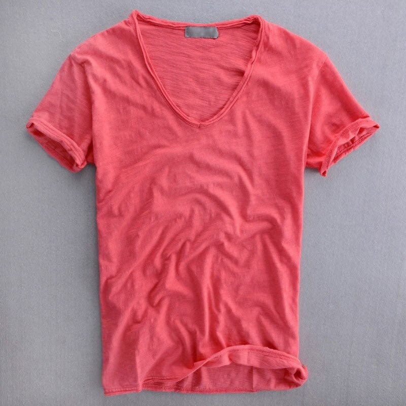 T-Shirt mit V-Ausschnitt – leichtes Slim-Fit-T-Shirt aus Baumwolle für Herren-Rose-S-Chaps Herrenmode