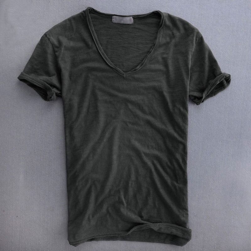 T-Shirt mit V-Ausschnitt – leichtes Slim-Fit-T-Shirt aus Baumwolle für Herren-Schwarz-S-Chaps Herrenmode