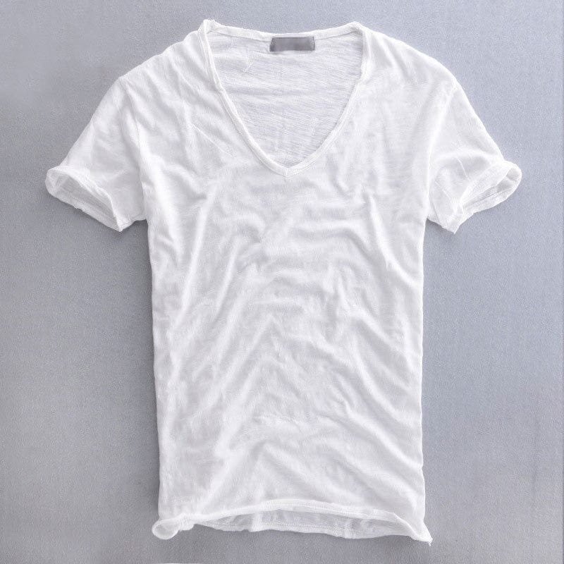 T-Shirt mit V-Ausschnitt – leichtes Slim-Fit-T-Shirt aus Baumwolle für Herren-Weiß-S-Chaps Herrenmode