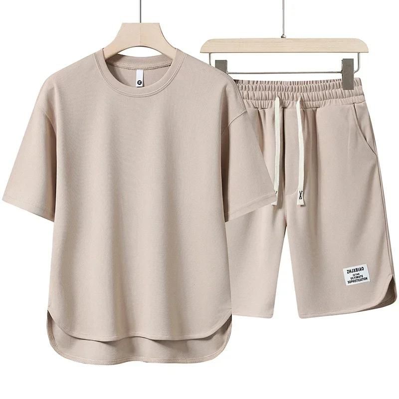 T-Shirt und Shorts Set - Lässig - Sweat-Shorts - Zweiteiler - Herrenbekleidung-Aprikose-S-Chaps Herrenmode