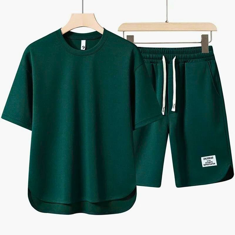 T-Shirt und Shorts Set - Lässig - Sweat-Shorts - Zweiteiler - Herrenbekleidung-Grün-S-Chaps Herrenmode