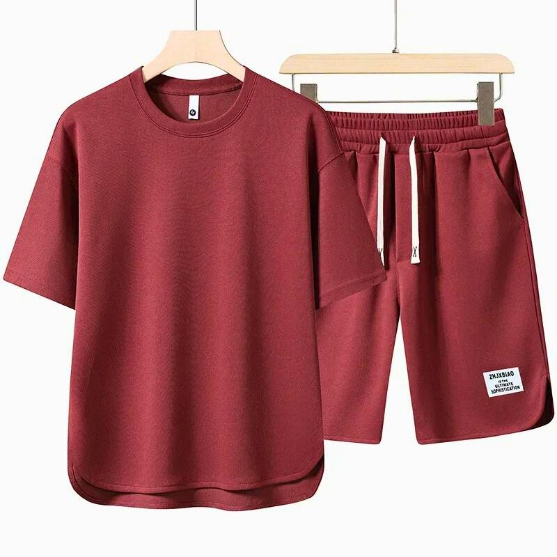 T-Shirt und Shorts Set - Lässig - Sweat-Shorts - Zweiteiler - Herrenbekleidung-Rot-S-Chaps Herrenmode