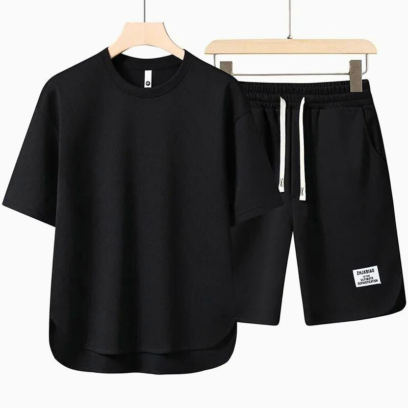 T-Shirt und Shorts Set - Lässig - Sweat-Shorts - Zweiteiler - Herrenbekleidung-Schwarz-S-Chaps Herrenmode