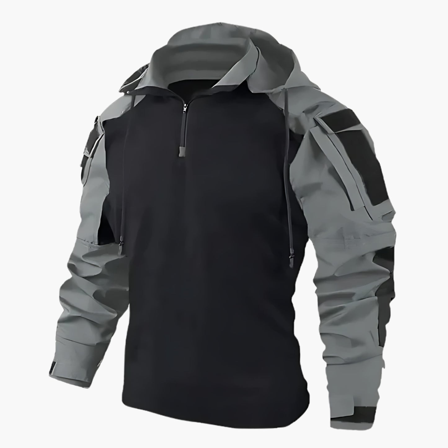 Taktische Jacke | Halb-Reißverschluss | Kapuze | Militärjacke | Herrenbekleidung-Grau-M-Chaps Herrenmode