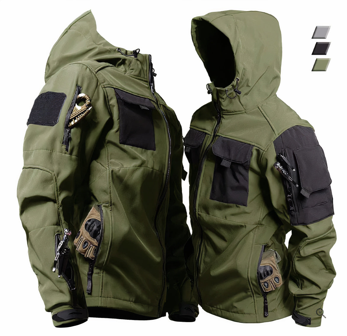 Taktische Jacke | Kapuze | Wasserdicht | Outdoorjacken | Herrenjacken-Armeegrün-XS-Chaps Herrenmode