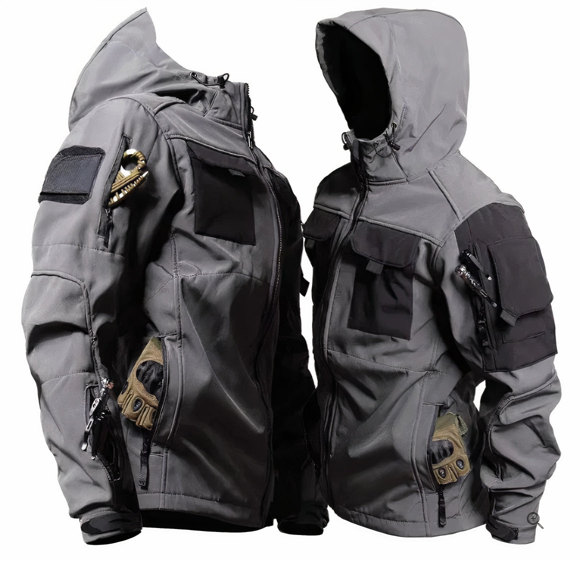 Taktische Jacke | Kapuze | Wasserdicht | Outdoorjacken | Herrenjacken-Dunkelgrau-XS-Chaps Herrenmode