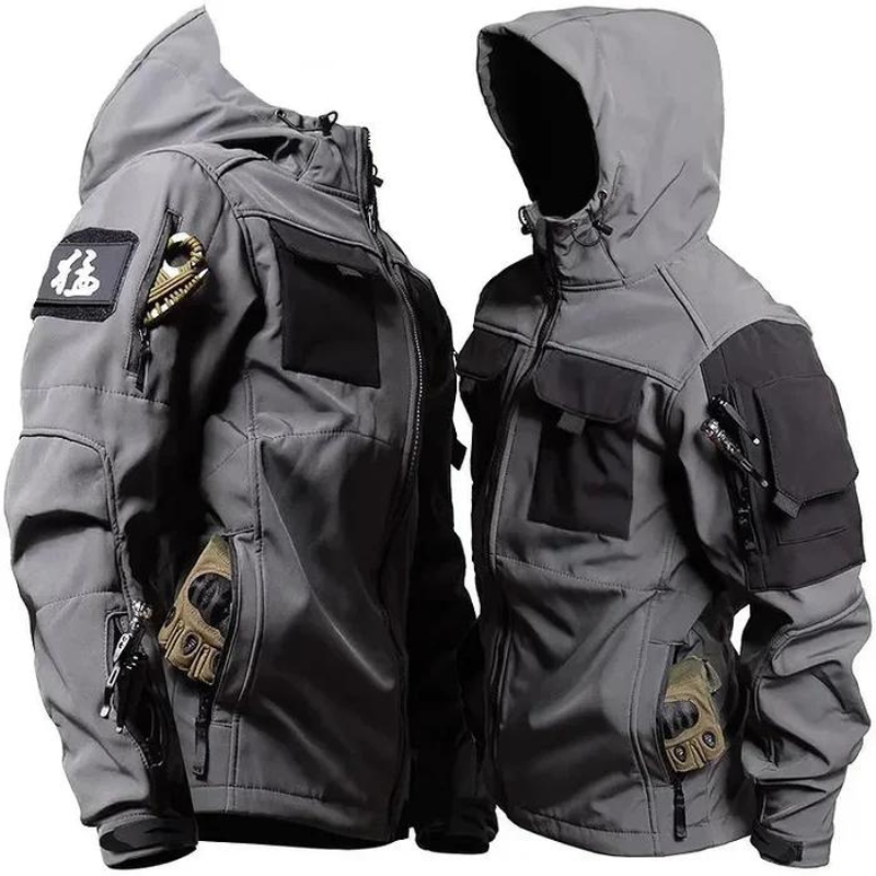 Taktische Jacke | Kapuzenjacke | Outdoor-Jacke | Wasserdichte Jacke | Herrenjacke-Grau-M-Chaps Herrenmode