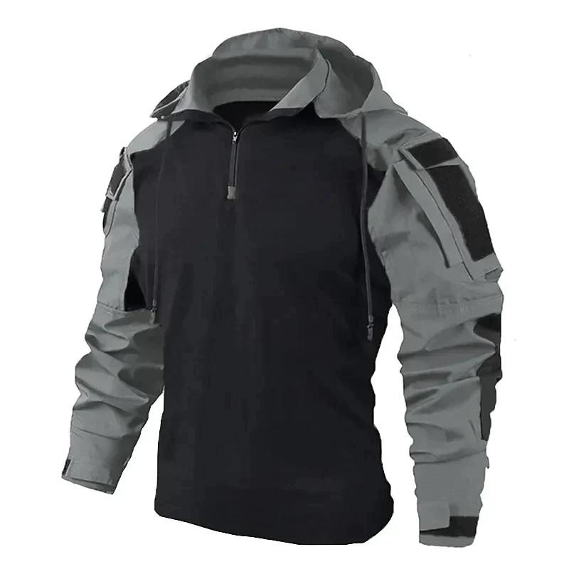 Taktisches Hemd – Kapuze – Halbreißverschluss – Trekking-Kapuzenjacke – Herrenhemd-Grau-M-Chaps Herrenmode