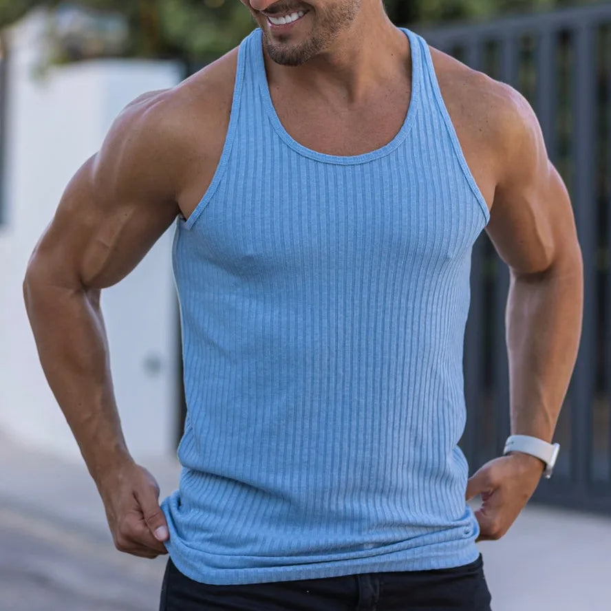 Tanktop – lässiges, ärmelloses, schmal geschnittenes Sport-Top für Herren-Hellblau-M-Chaps Herrenmode