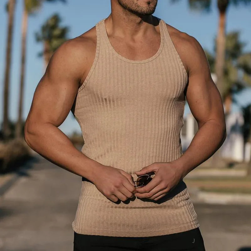 Tanktop – lässiges, ärmelloses, schmal geschnittenes Sport-Top für Herren-Khaki-M-Chaps Herrenmode