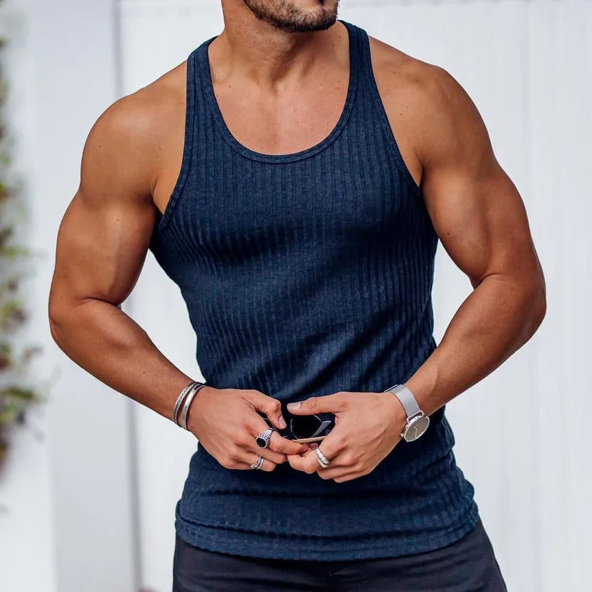 Tanktop – lässiges, ärmelloses, schmal geschnittenes Sport-Top für Herren-Marineblau-M-Chaps Herrenmode