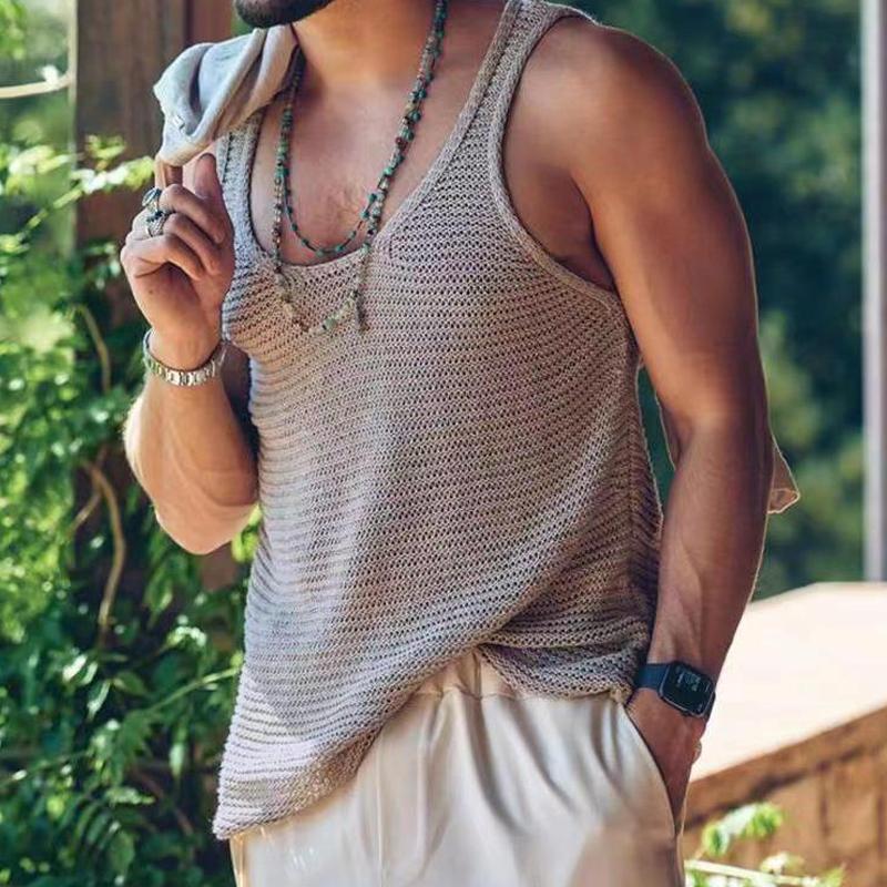 Tanktop – lässiges, locker sitzendes, ärmelloses Herren-Strick-Tanktop-Grau-S-Chaps Herrenmode