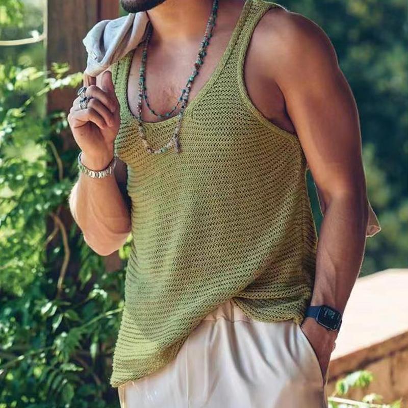 Tanktop – lässiges, locker sitzendes, ärmelloses Herren-Strick-Tanktop-Grün-S-Chaps Herrenmode
