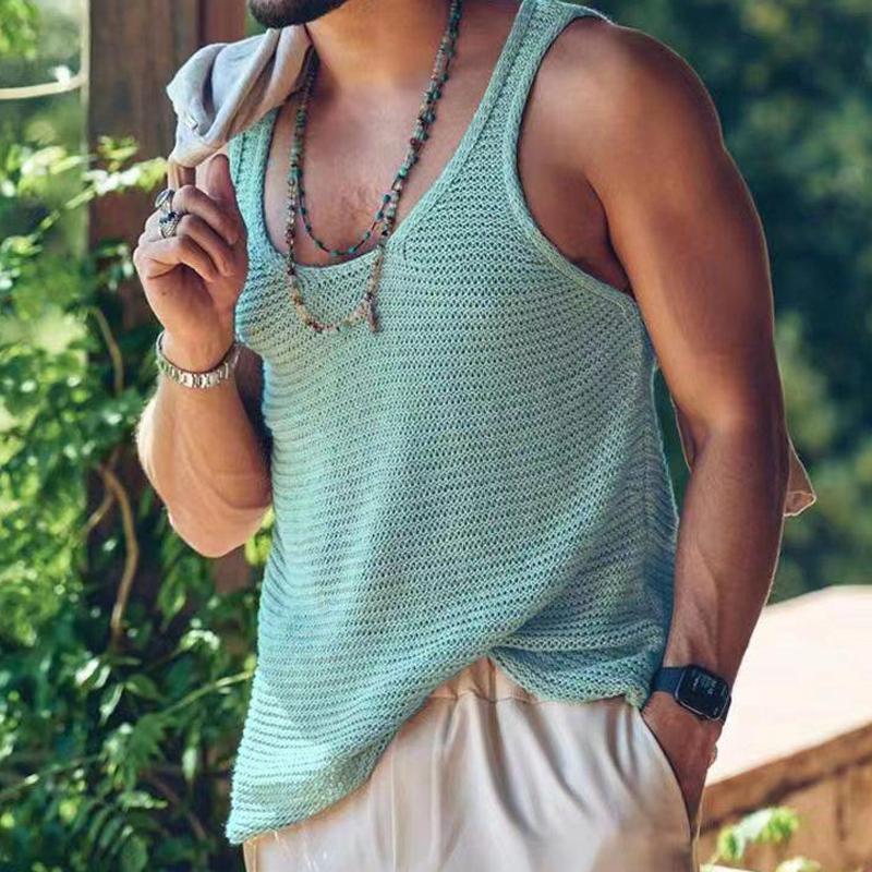 Tanktop – lässiges, locker sitzendes, ärmelloses Herren-Strick-Tanktop-Hellblau-S-Chaps Herrenmode