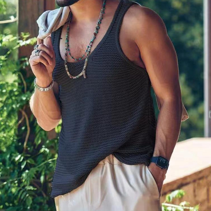 Tanktop – lässiges, locker sitzendes, ärmelloses Herren-Strick-Tanktop-Schwarz-S-Chaps Herrenmode