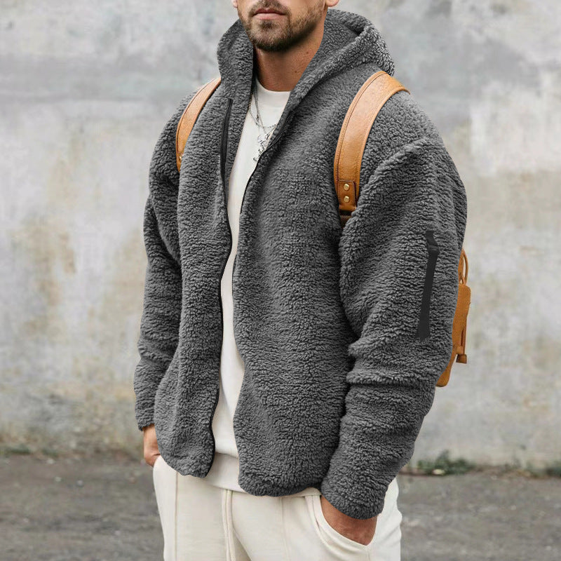 Teddy-Jacke – mit Kapuze – warm – Fleecejacke – Winterjacke für Herren-Grau-S-Chaps Herrenmode