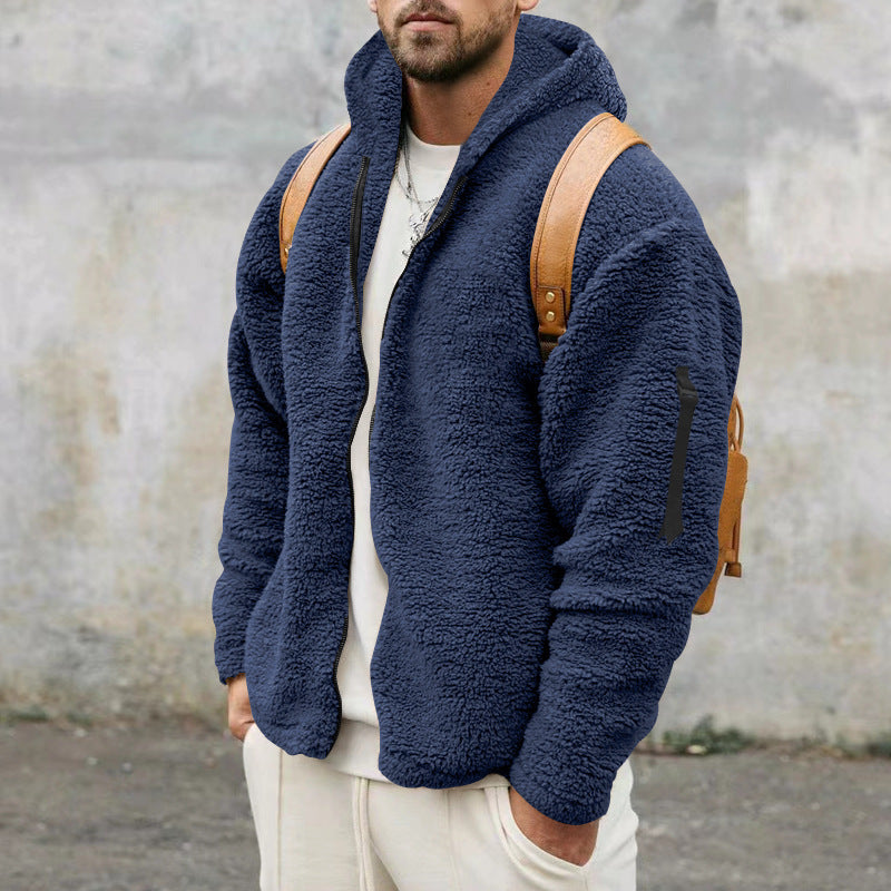 Teddy-Jacke – mit Kapuze – warm – Fleecejacke – Winterjacke für Herren-Marineblau-S-Chaps Herrenmode