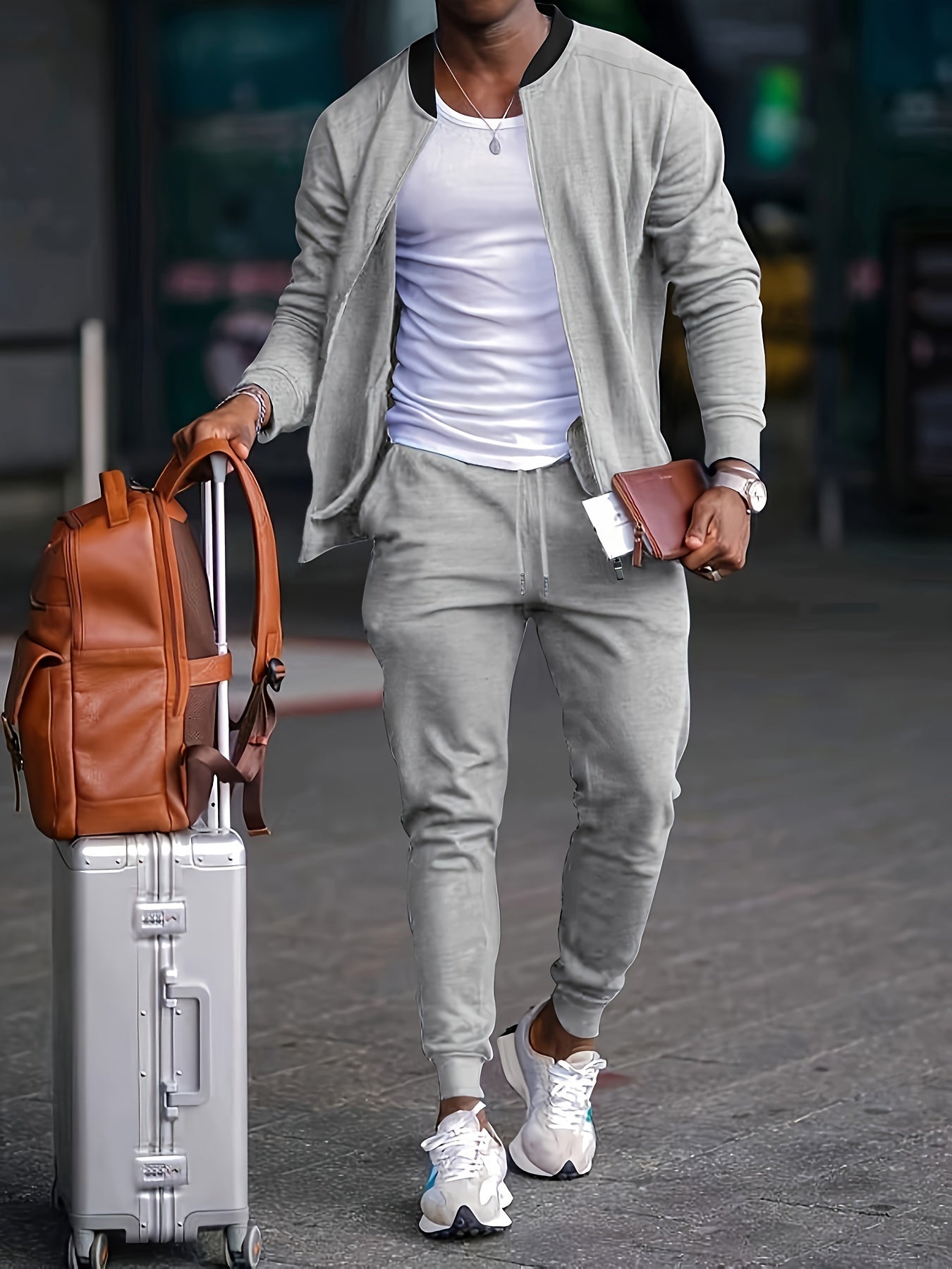 Trainingsanzug – Zweiteiliges Jogging-Set für Männer mit Reißverschluss und Kordelzug-Grau-S-Chaps Herrenmode