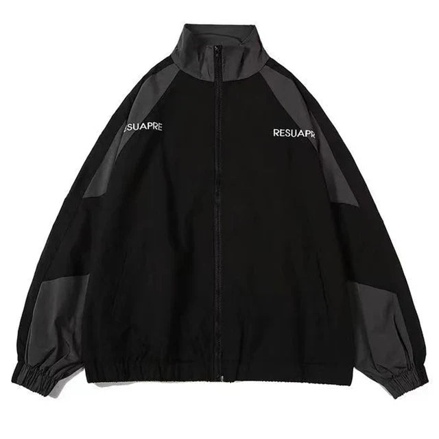 Trainingsjacke – mit Reißverschluss – Oversized – Windjacke – Herrenjacke-Schwarz-S-Chaps Herrenmode