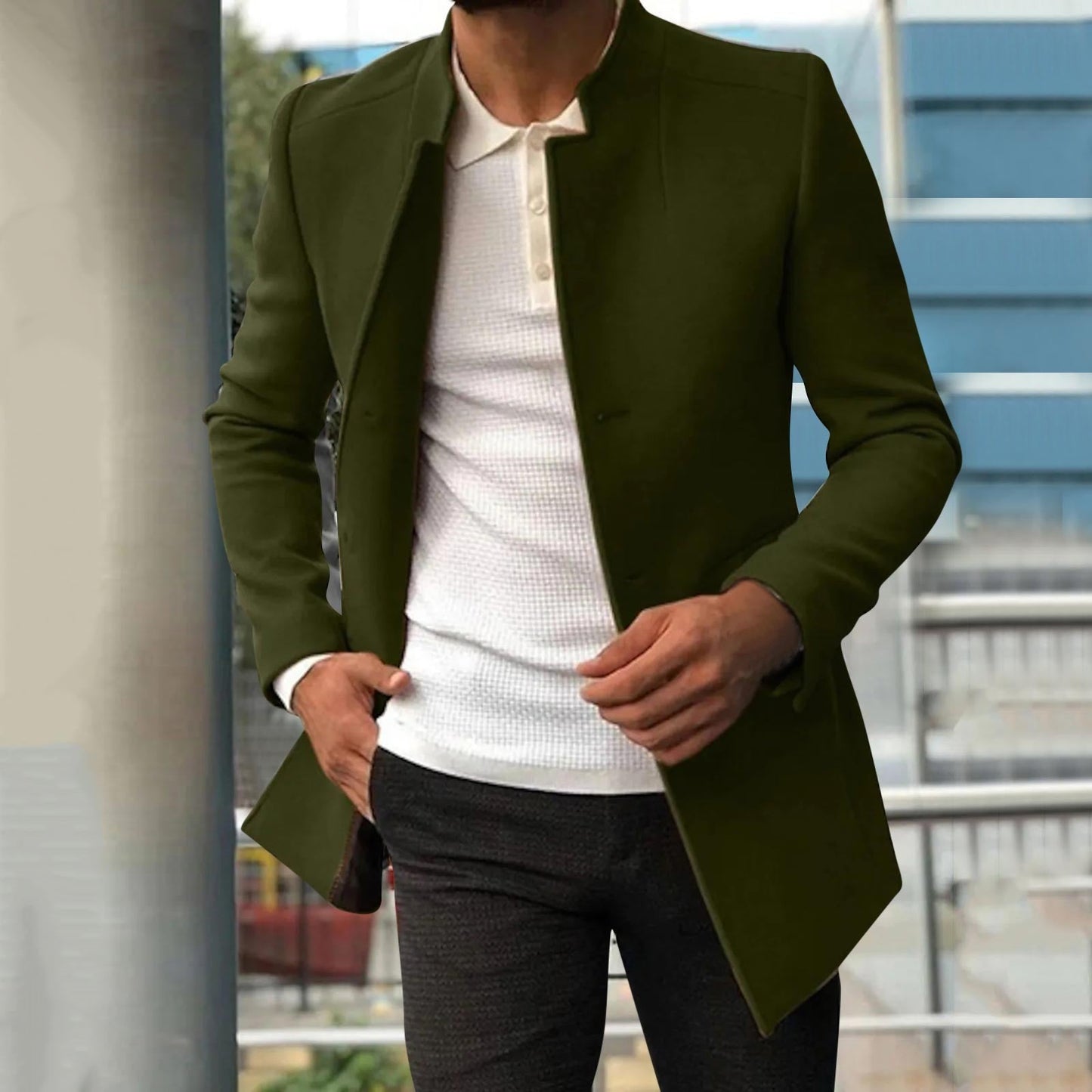 Trenchcoat - Eleganter einreihiger kurzer Trenchcoat für Herren-Armeegrün-S-Chaps Herrenmode