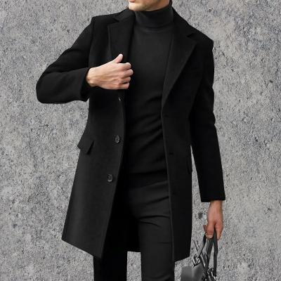 Trenchcoat – Halblanger, Einreihiger Herren-Trenchcoat aus Wolle-Schwarz-S-Chaps Herrenmode