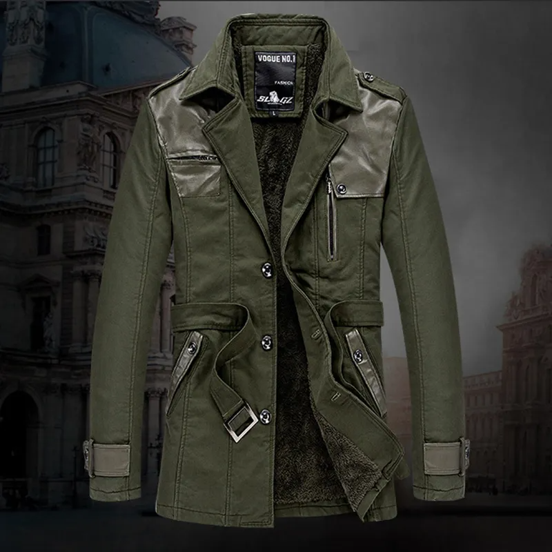 Trenchcoat – Herren-Wintertrenchcoat mit Fleecefutter und einreihiger Knopfleiste-Grün-L-Chaps Herrenmode