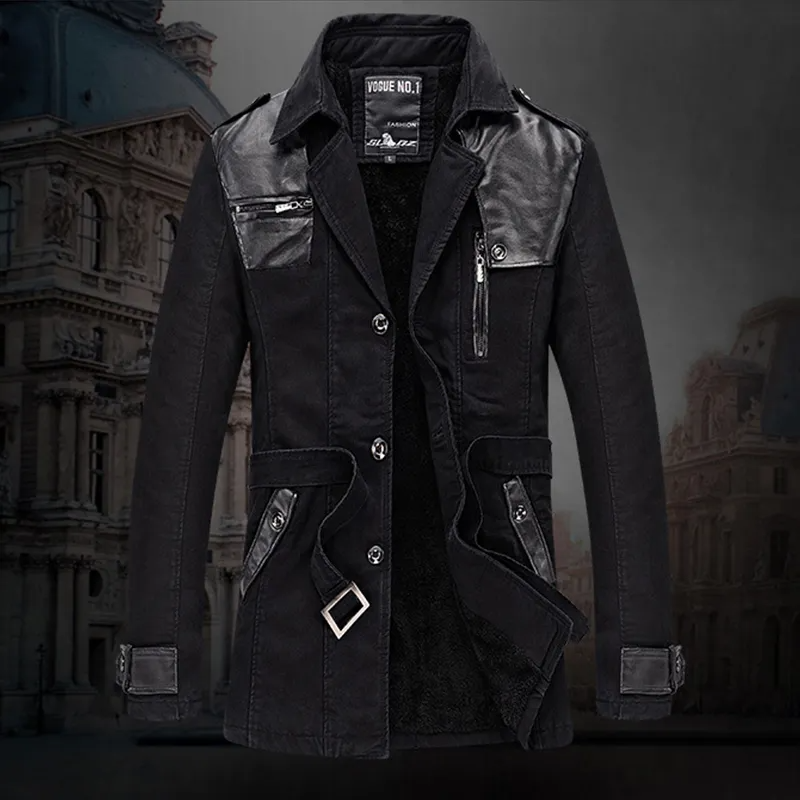 Trenchcoat – Herren-Wintertrenchcoat mit Fleecefutter und einreihiger Knopfleiste-Schwarz-L-Chaps Herrenmode